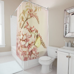 Style vintage Papillon Fleurs Douche Rideau