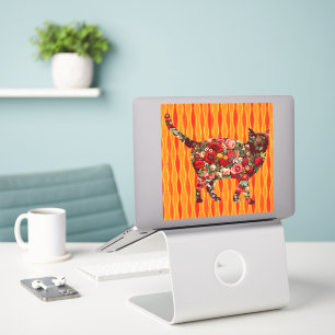 Style vintage Rose Floral Art Chat Grand Sticker