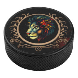 Styliertes Lion Head Portrait in Mandala Frame Eishockey Puck