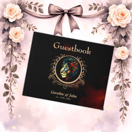 Styliertes Lion Head Portrait in Mandala Frame Gästebuch