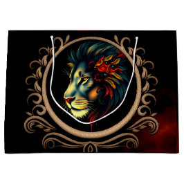 Styliertes Lion Head Portrait in Mandala Frame Große Geschenktüte