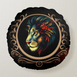 Styliertes Lion Head Portrait in Mandala Frame Rundes Kissen