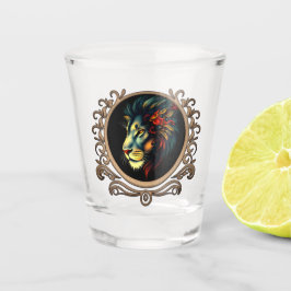 Styliertes Lion Head Portrait in Mandala Frame Schnapsglas