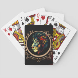 Styliertes Lion Head Portrait in Mandala Frame Spielkarten