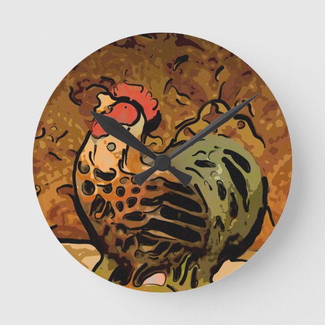 Stylin Huhn Runde Wanduhr (Vorderseite)