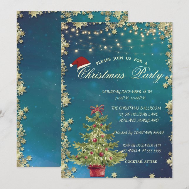 Stylis Christmas Tree, Stars Christmas Company Einladung (Vorne/Hinten)