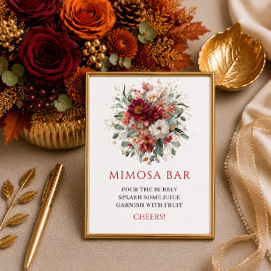Stylisch bohemian burgunderrot florale Grün Mimosa Poster