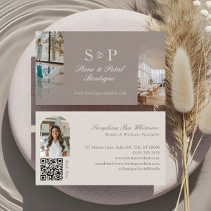 Stylisch Chic Elegante Arch Fotos Monogramm QR-Cod Visitenkarte