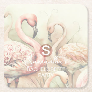 Stylisch Chic Flamingo Monogramm Personalisiert Rechteckiger Pappuntersetzer