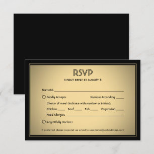 Stylisch Elegant Schwarz und Gold mit Essensoption RSVP Karte