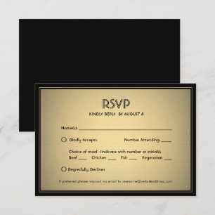 Stylisch Elegant Schwarz und Gold mit Essensoption RSVP Karte