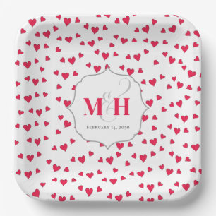 Stylisch Süß Monogramm Whimsical Herzen Trendig Pappteller