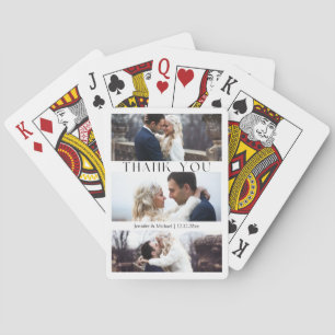 stylische 3 Fotos Collage Hochzeit Danke Spielkarten