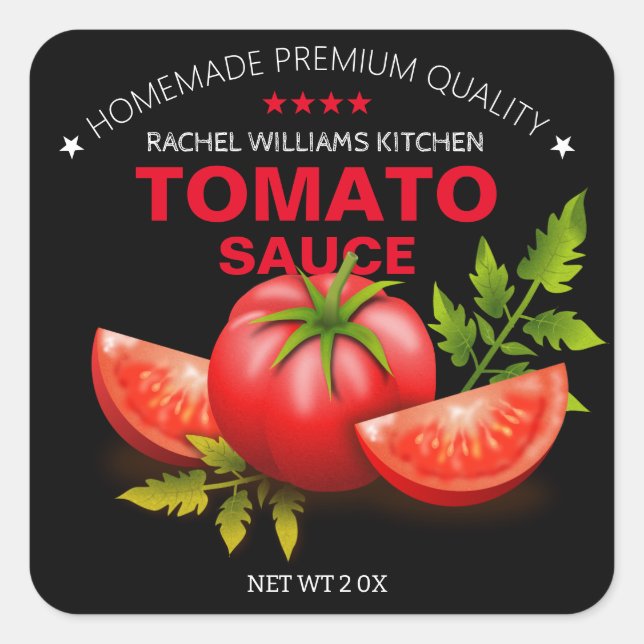 Stylische, benutzerdefinierte Tomatensauce-Aufkleb Quadratischer Aufkleber (Vorderseite)