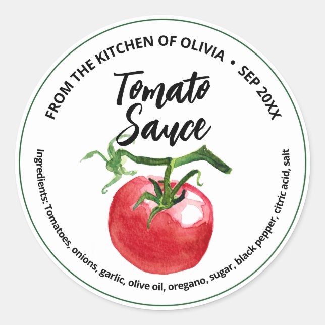 Stylische, benutzerdefinierte Tomatensauce-Aufkleb Runder Aufkleber (Vorderseite)