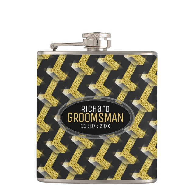 Stylische Black Gold Custom Design Trauzeuge Gesch Flachmann (Vorderseite)