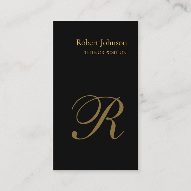 Stylische Black Gold Monogram Business Card Visitenkarte (Vorderseite)