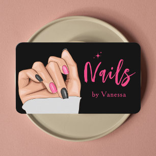 Stylische Black Pink Nail Technician Business Card Visitenkarte