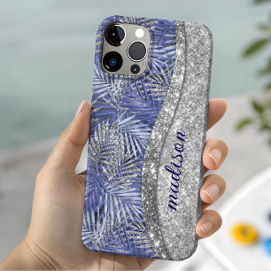 stylische blaue violette silberne Glitter-Blumen M Case-Mate iPhone Hülle