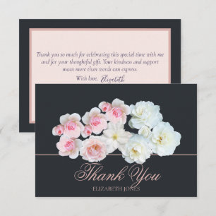 Stylische botanische rosa weiße Rose Blumen Dankes Dankeskarte