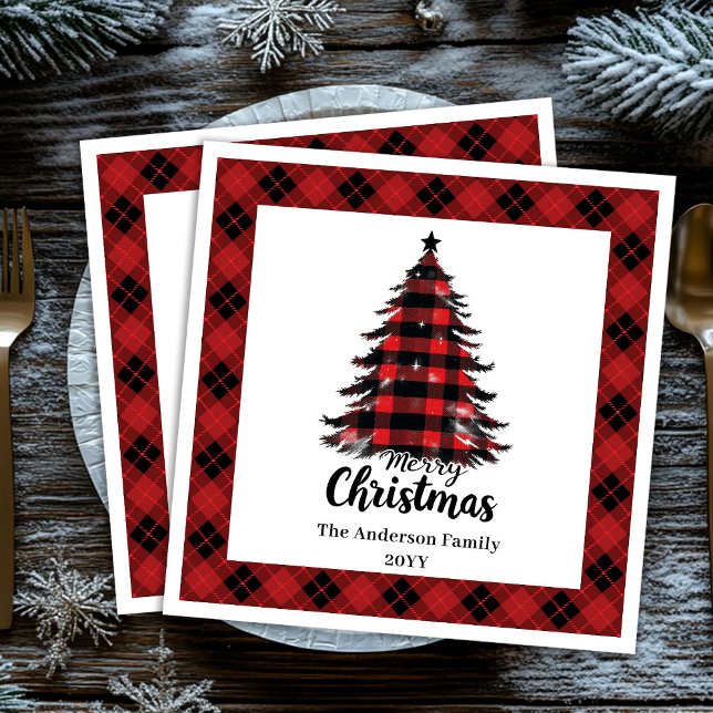 Stylische Büffel-Weihnachtsbaum-Serviettenvorlage Serviette (Stylish Buffalo Christmas Tree Napkin Template)