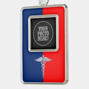 Stylische Caduceus Medical Symbol League Rahmen-Ornament Silber