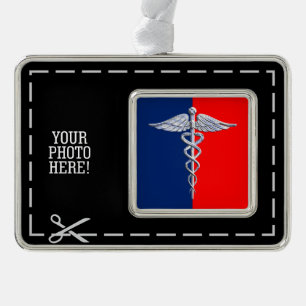 Stylische Caduceus Medical Symbol League Rahmen-Ornament Silber