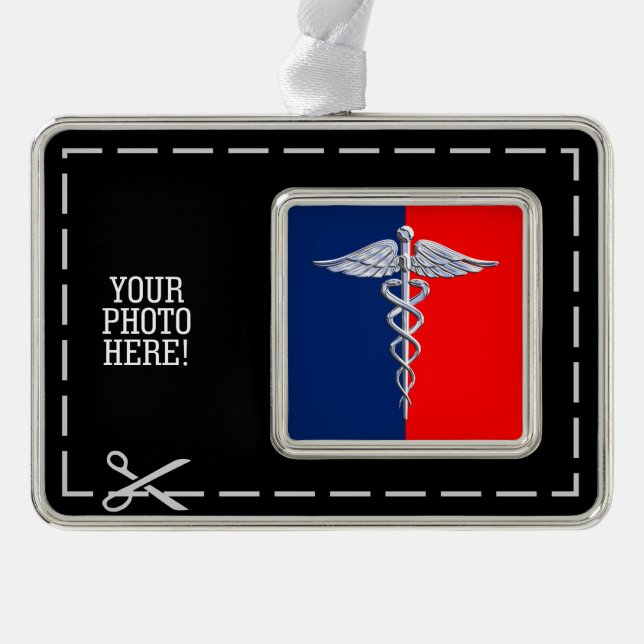Stylische Caduceus Medical Symbol League Rahmen-Ornament Silber (Vorderseite)