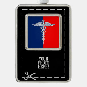 Stylische Caduceus Medical Symbol League Rahmen-Ornament Silber