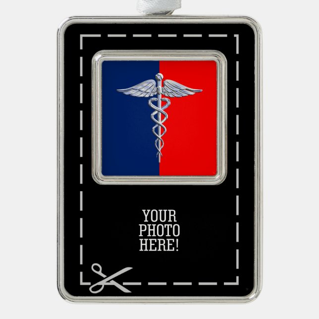 Stylische Caduceus Medical Symbol League Rahmen-Ornament Silber (Vorderseite)