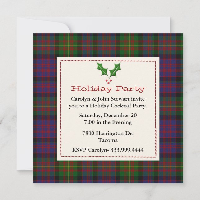Stylische Carnegie Tartan Kariert Custom Holiday P Einladung (Vorderseite)