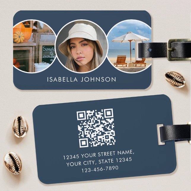 Stylische Custom Fotos QR Code Slate Blue Gepäckanhänger (Von Creator hochgeladen)