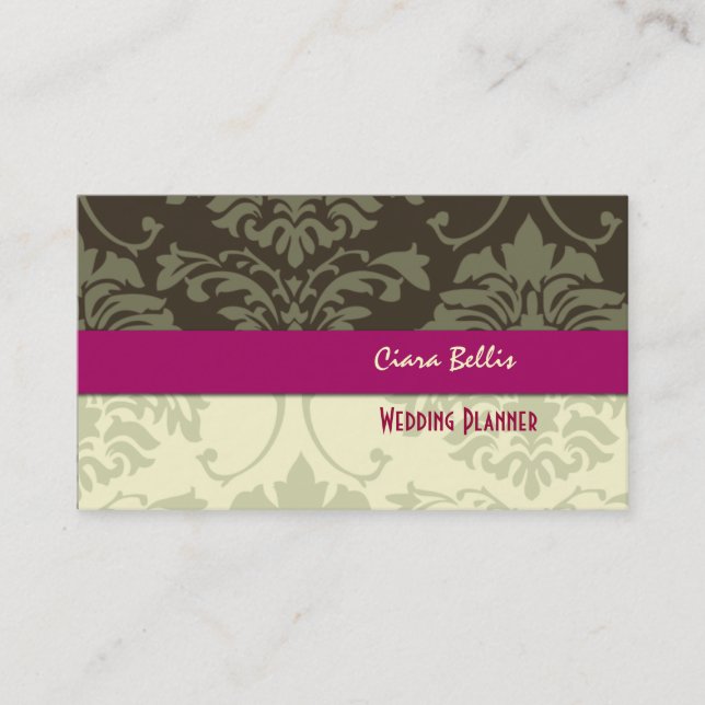 Stylische Damask, Hochzeitsplaner Visitenkarten Visitenkarte (Vorderseite)