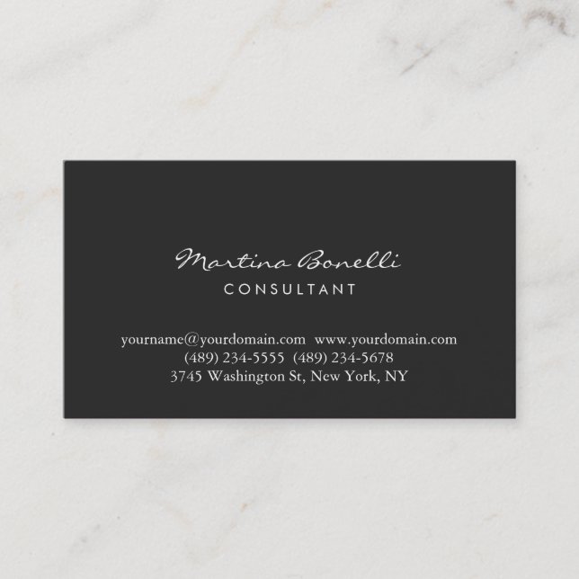 Stylische Dark Gray Script Consultant Business Car Visitenkarte (Vorderseite)