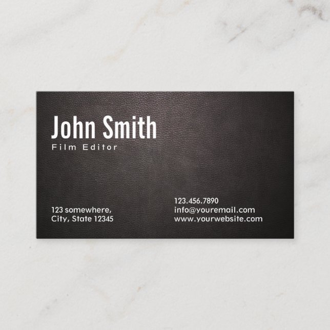 Stylische Dark Leather Film Editor Business Card Visitenkarte (Vorderseite)