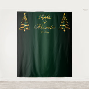 Stylische elegante goldene Weihnachtsbaum-Hochzeit Wandteppich