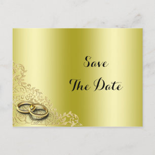 Stylische Gold-Dekoration & Ringe Hochzeit Einladungspostkarte