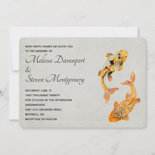 Stylische Gold-Koi-Hochzeit Einladung