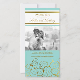 Stylische goldene Spiralen Save-The-Date-Fotokarte Save The Date