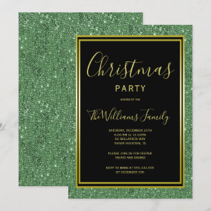 Stylische grüne Glitter, goldgerahmte Weihnachtsfe Einladung