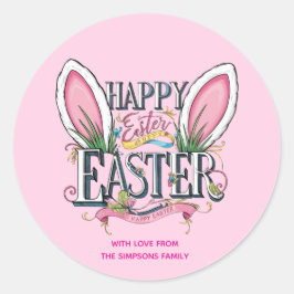 Stylische Hasenohren rosa Frohe Ostern Runder Aufkleber