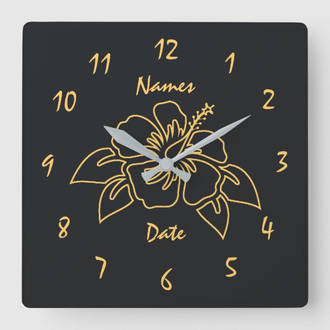 Stylische Hochzeitanfängermonographie Quadratische Wanduhr (Vorderseite)