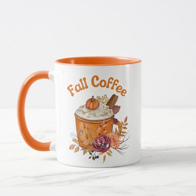stylische Kalligraphie Herbst Kaffeeorange Tasse (Links)