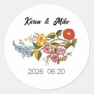 Stylische Kalocsai-Blumen - personalisiert Runder Aufkleber