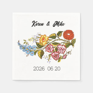 Stylische Kalocsai-Blumen - personalisierte Hochze Serviette