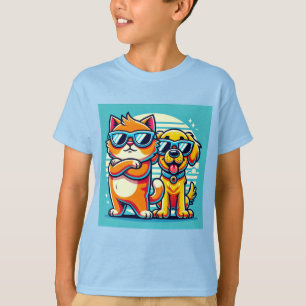 Stylische Katze und fröhlicher Hund T-Shirt
