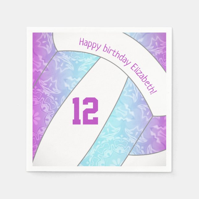 stylische lila-blaue Mädchenvolleyball-Sportart Serviette (Vorderseite)