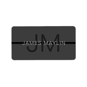 Stylische Maskuline Dunkelgrau Name & Monogramm Adressaufkleber