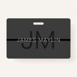 Stylische Maskuline Dunkelgrau Name & Monogramm Ausweis
