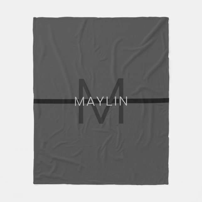 Stylische Maskuline Dunkelgrau Name & Monogramm Fleecedecke (Vorderseite)